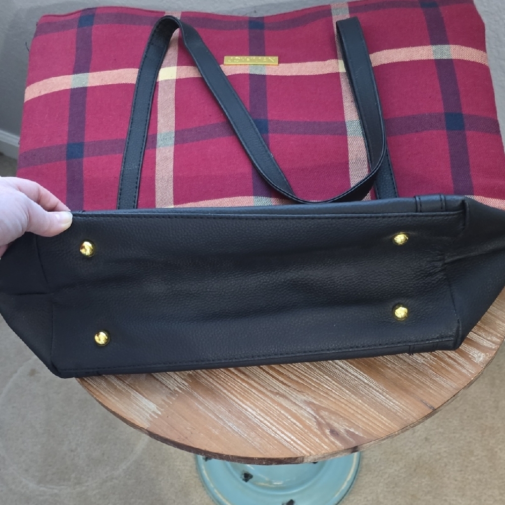 Joy & Iman Burgundy and Black Plaid Tote - Picture 7 of 9